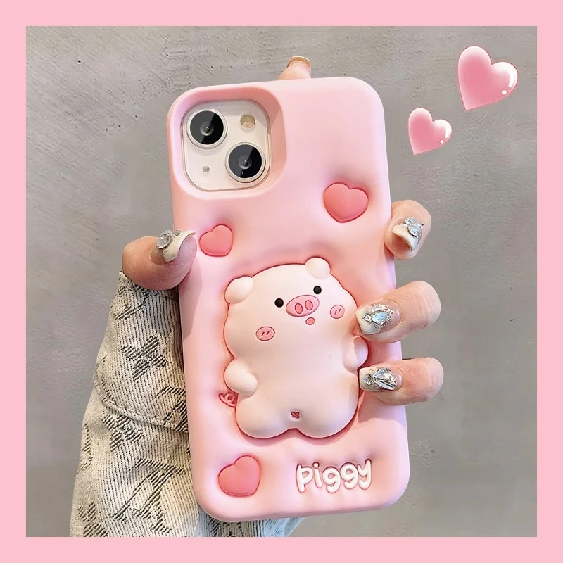 粉色膨胀捏捏小猪适用iphone14promax手机壳13少女心12可爱卡通11