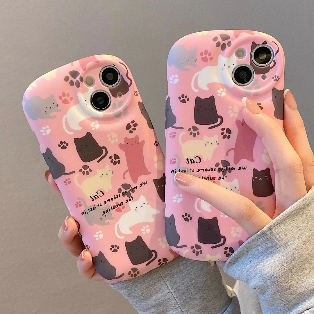 卡通可爱猫咪适用苹果14promax手机壳iphone13液态硅胶12椭圆创意