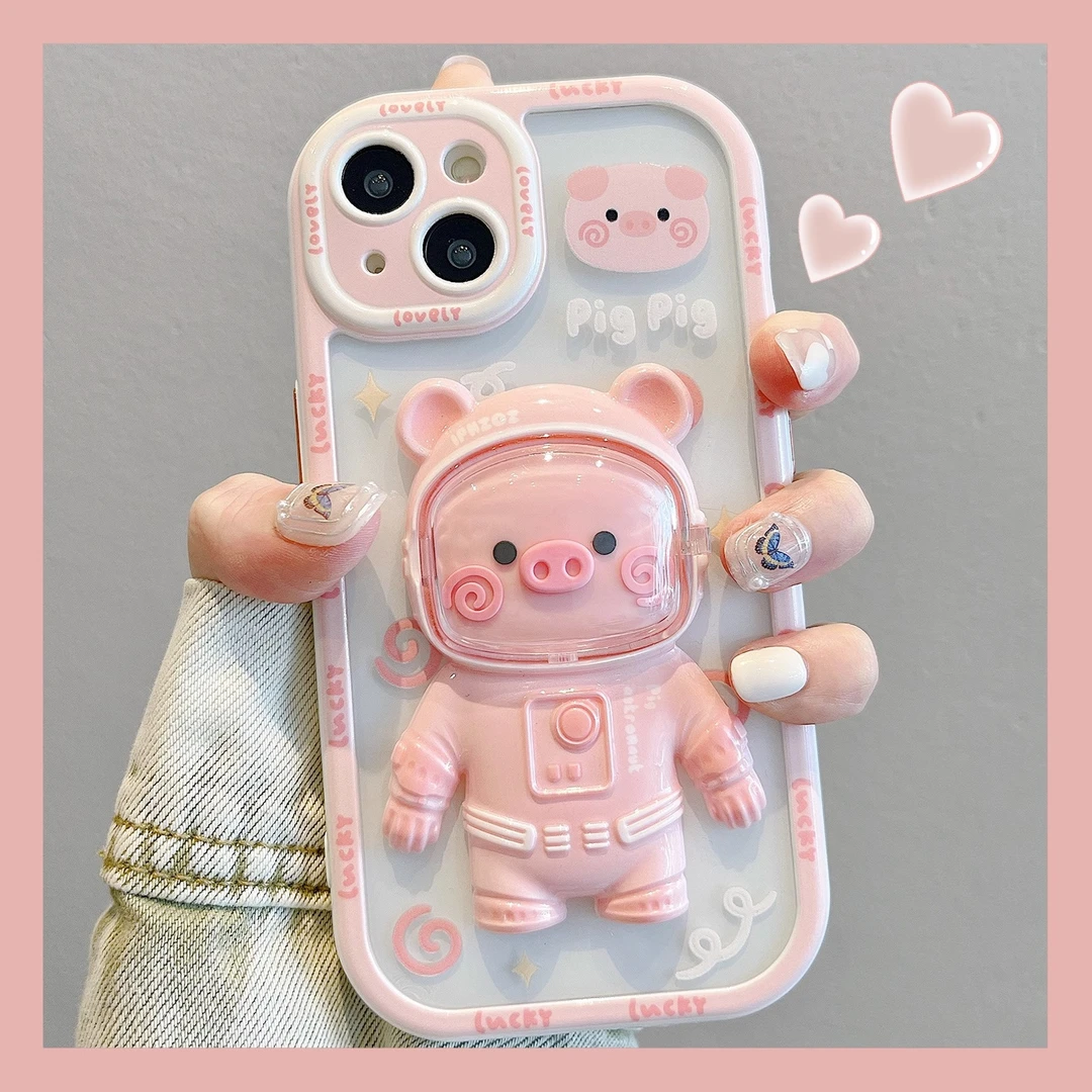 宇航员小猪适用苹果14promax网红手机壳iPhone15可爱12动物13女款