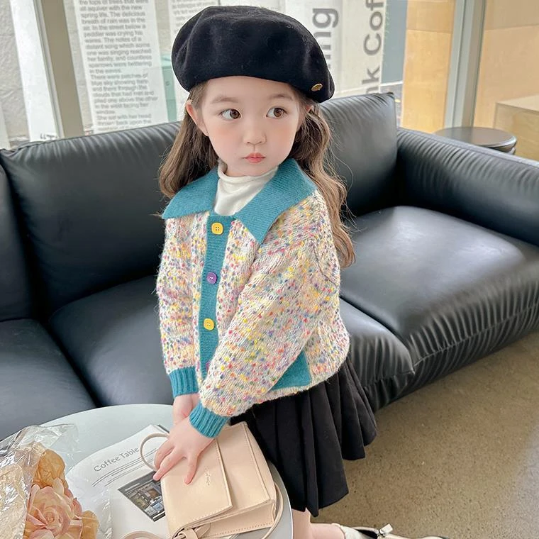 女童毛衣秋季2023新款韩版洋气时髦宝宝针织开衫女孩百搭秋装外套