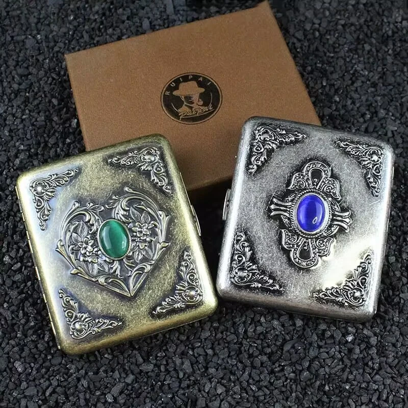 复古高档浮雕烟盒散烟装对开金属香烟盒防汗新款便携散烟男士专用