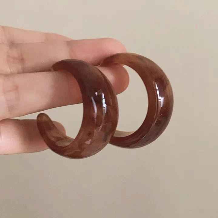 铜合金耳饰 非金属树脂耳饰 复古港风慵懒简约圆形耳环小众夸张设