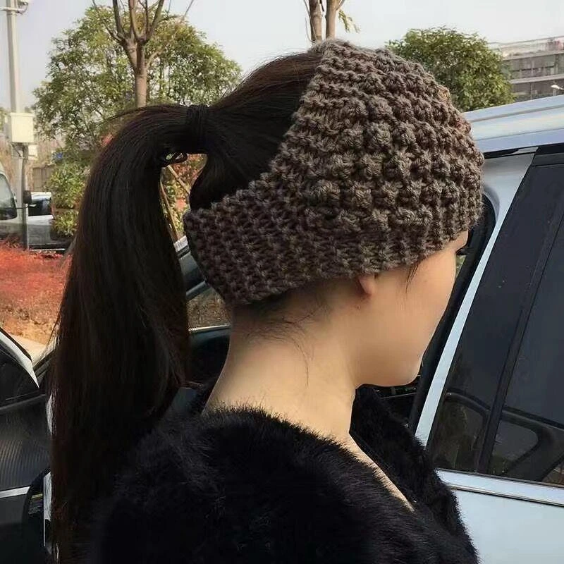 遮盖白发的帽子秋冬款头饰毛线女式包头漏顶保暖针织马尾帽头月子