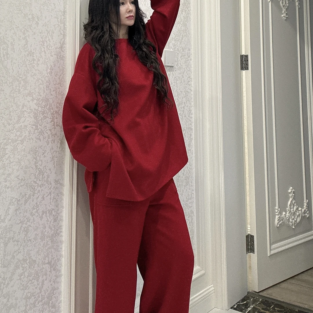【周周家】秋冬红原创私人定制高级感羊绒休闲宽松气质长袖两件套