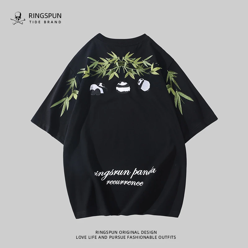 R潮牌夏季新款重磅280g纯棉圆领短袖T恤男士情侣宽松半袖休闲体恤