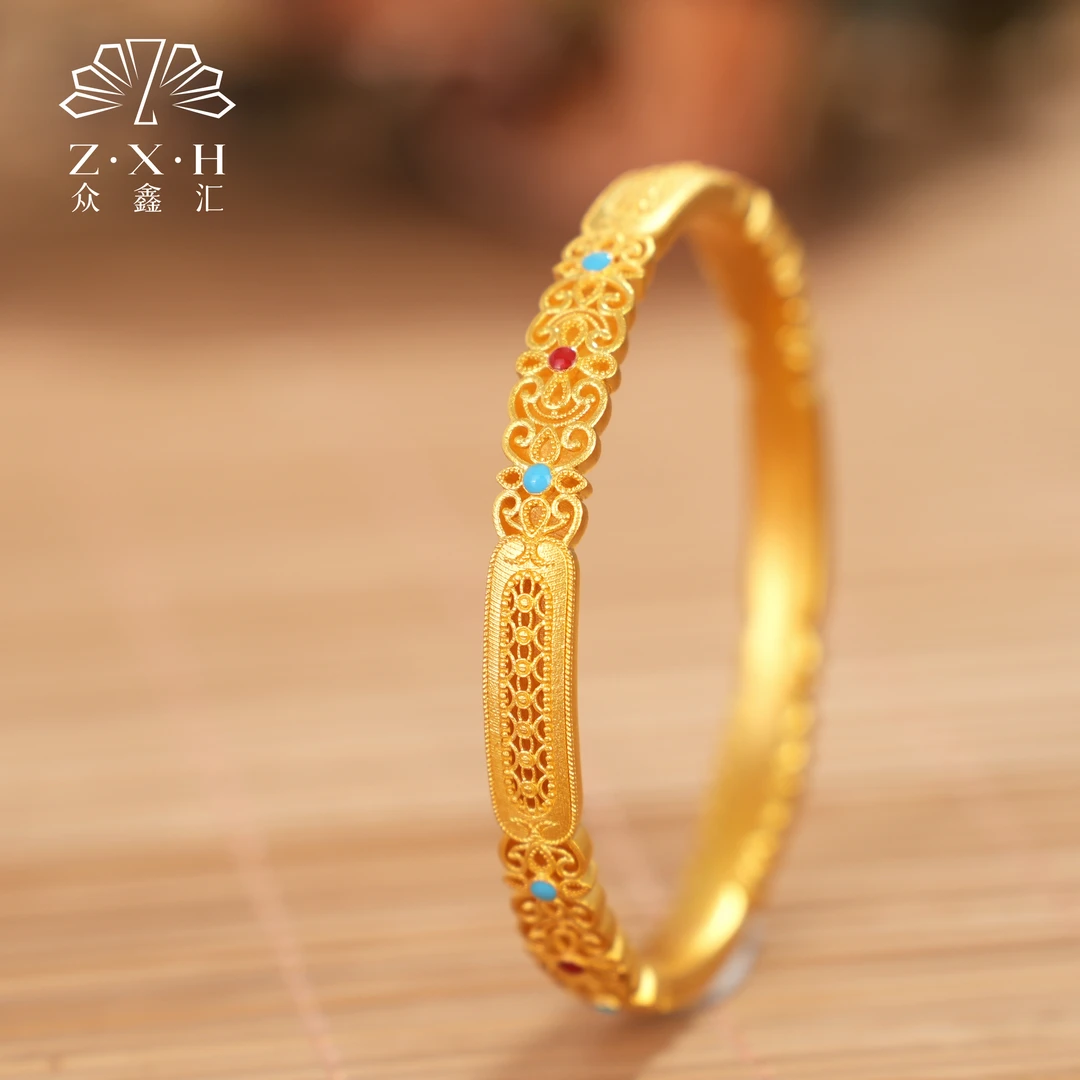 {众鑫汇}足金999  多规格皇后珐琅镂空手镯
