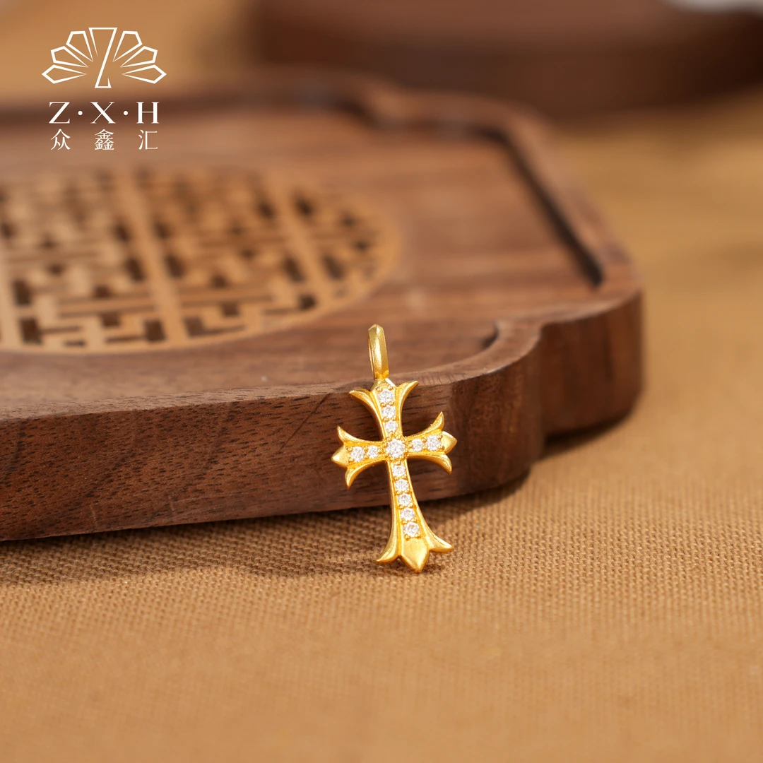 {众鑫汇}足金999 高工精品 莫桑点钻多规格十字架吊坠