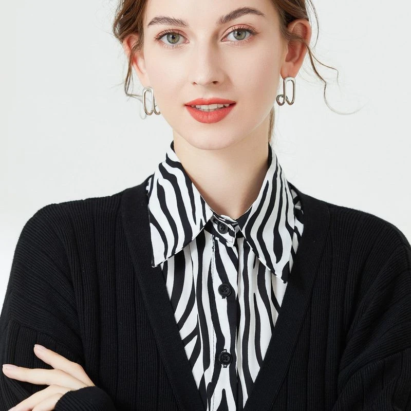 女式假领子女秋冬百搭时尚尖领斑马纹衬衫领女长款衬衣领春秋条纹