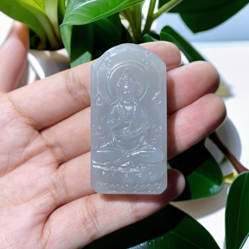 天然和田玉烟紫观音牌子吊坠男女款玉石中国风汉服潮流挂件坠