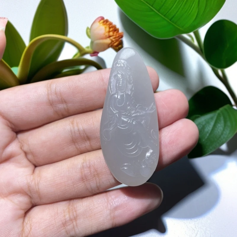 天然和田玉烟紫观音吊坠男女款玉石中国风汉服潮流挂件坠观自在