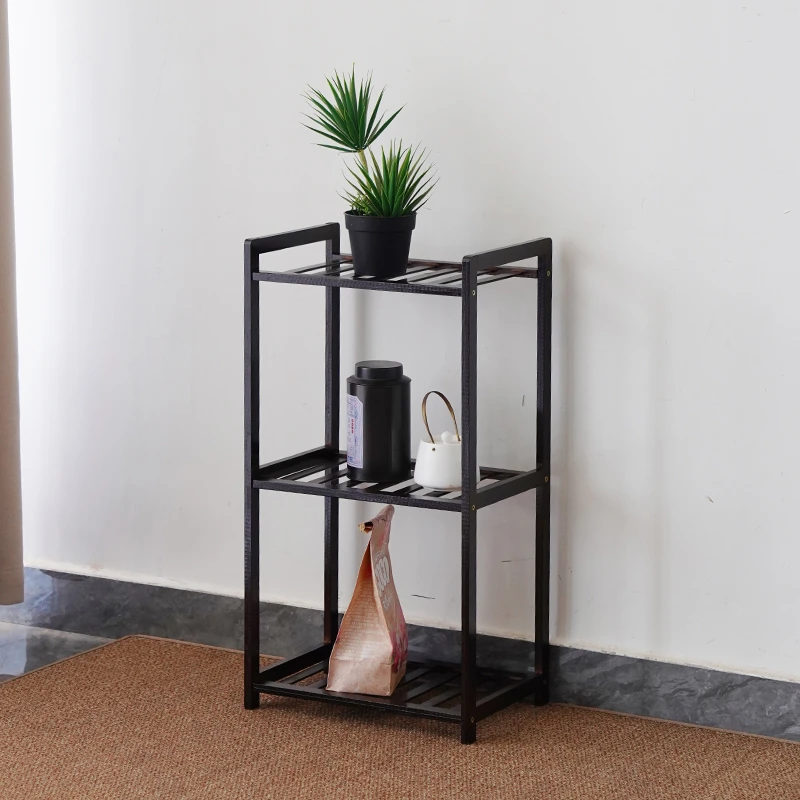 【条形三层置物架】客厅储物架分层隔板货架置物架落地全楠竹收纳架