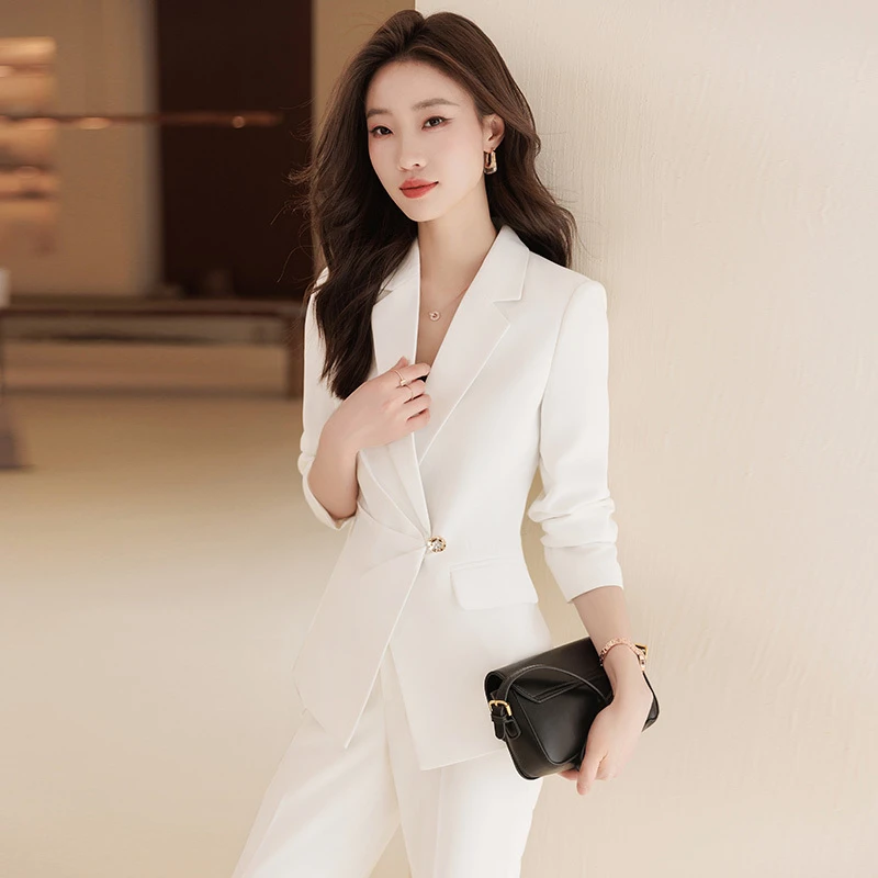 白色西装套装女春秋2024新款修身韩版气质小个子名媛休闲女神范