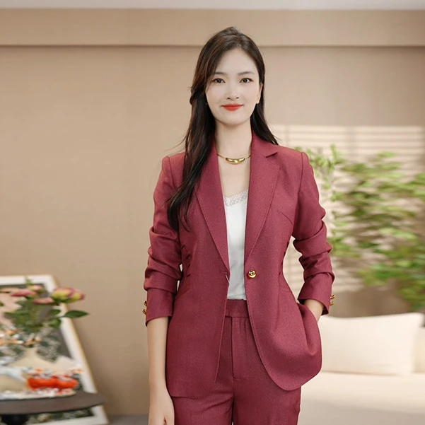 单件红色西装外套女春秋2024新款气质时尚修身显瘦设计感长袖西装
