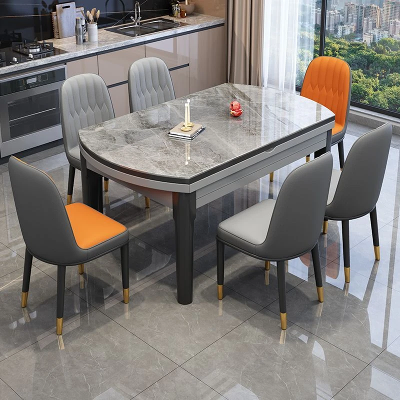 家用小户型可变圆桌伸缩折叠可伸缩新款岩板餐桌椅组合吃饭餐桌