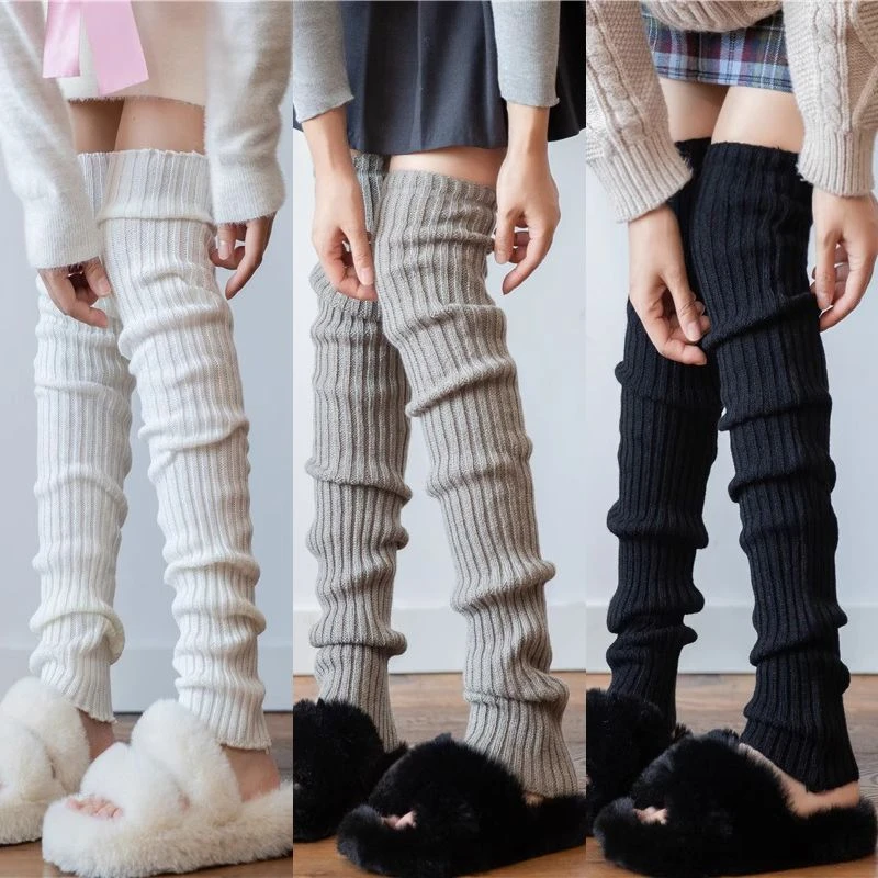 秋冬针织毛线堆堆袜套保暖加长辣妹加厚腿套JK纯色过膝长袜长筒