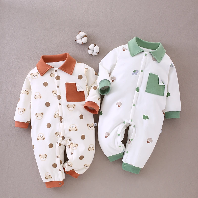 宝宝夹棉连体衣婴儿春季新款40克薄棉长袖哈衣新生儿无骨爬服睡袋