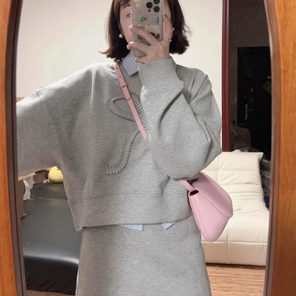 2024早秋开学季学院风时尚套装卫衣短裙长裙长袖休闲百搭重工韩版