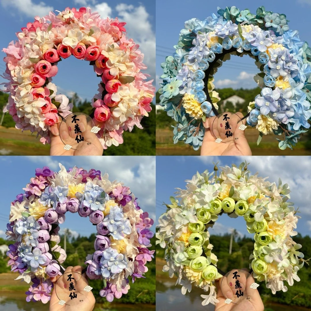 双面泉州浔埔女簪花头饰民族发箍绢花立体爆款写真汉服手工花发饰