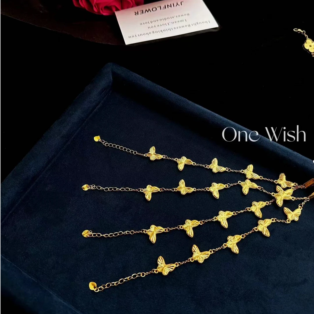 铜合金手链 五朵镭射小蝴蝶手链 金色高级感小众轻奢百搭