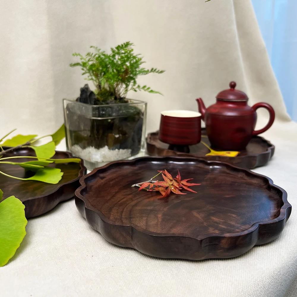 黑胡桃木雕刻茶盘干果零食盘收纳盘莲花盘（一物一拍直播间为准）