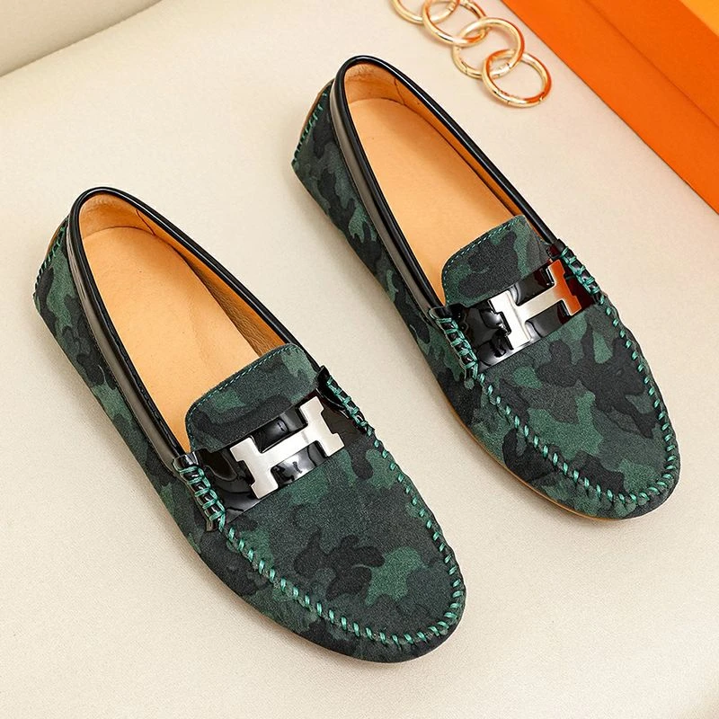 男款豆豆鞋透气真皮低帮乐福鞋新款2023潮流皮鞋男百搭一脚蹬休闲