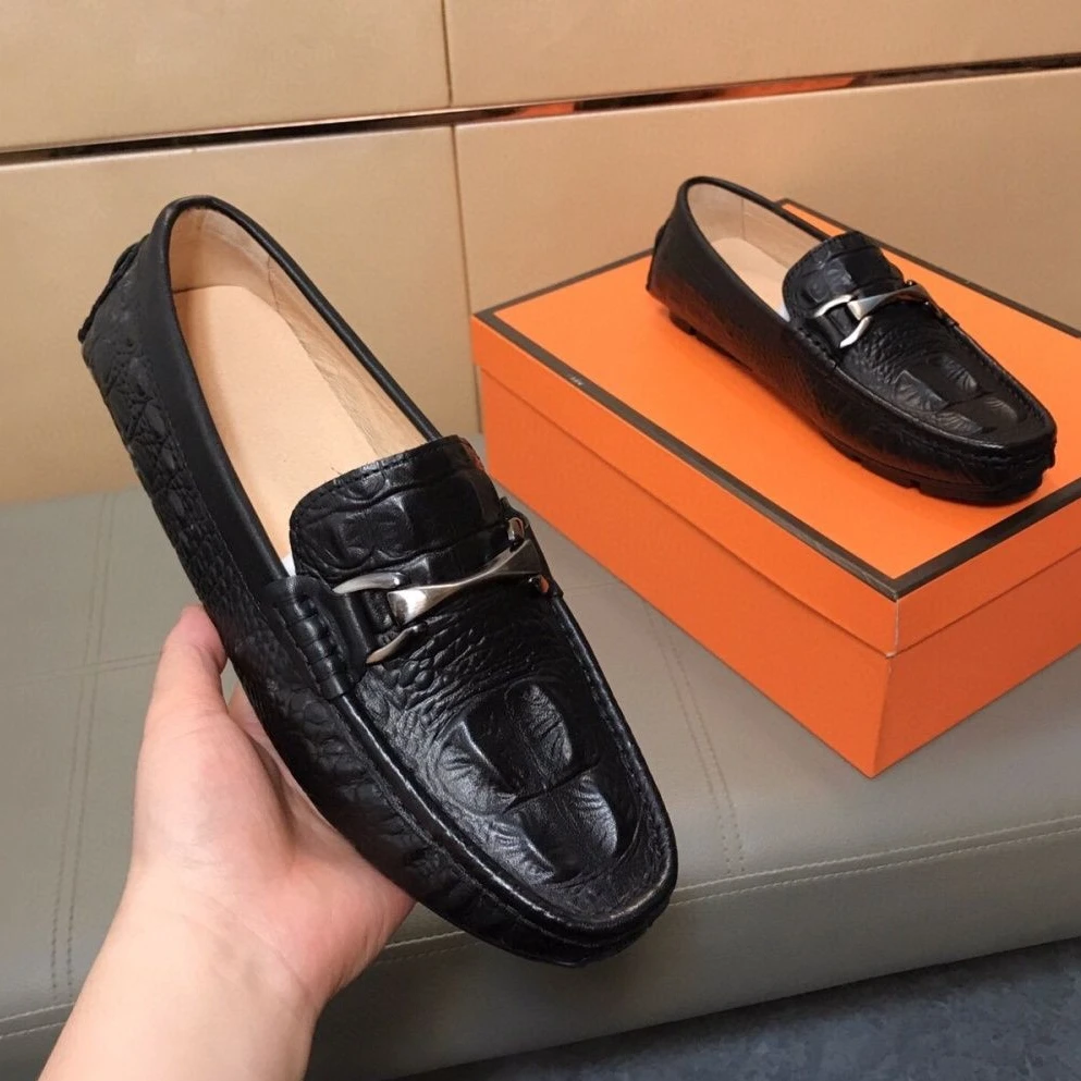 欧货新款高端手工缝线牛皮豆豆鞋潮流真皮一脚蹬男士休闲驾车皮鞋