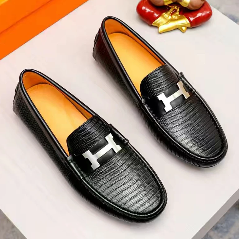 高端手工豆豆鞋真皮透气夏季新款一脚蹬皮鞋英伦风时尚百搭套脚鞋