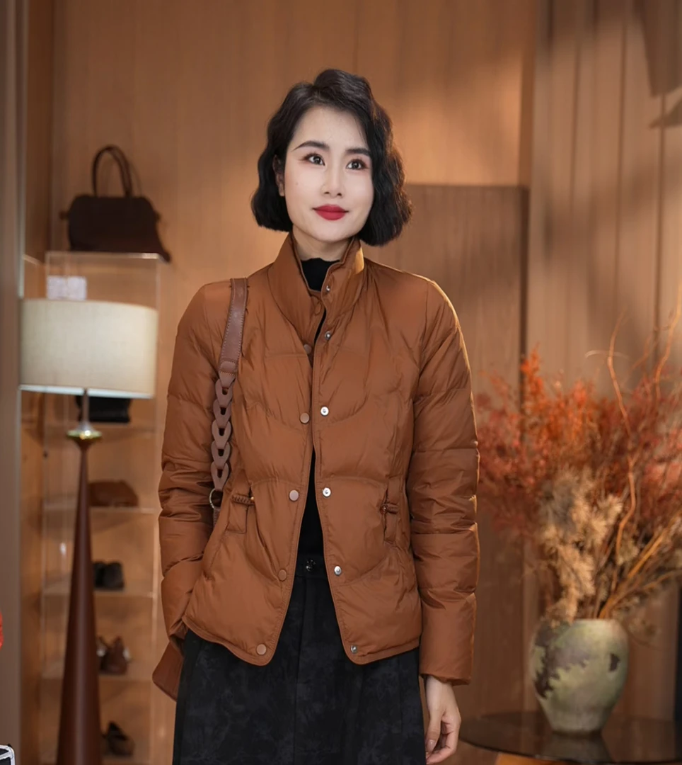 孜禾新款90白鸭绒羽绒服时尚百搭立领女士短款外套冬季潮流简约