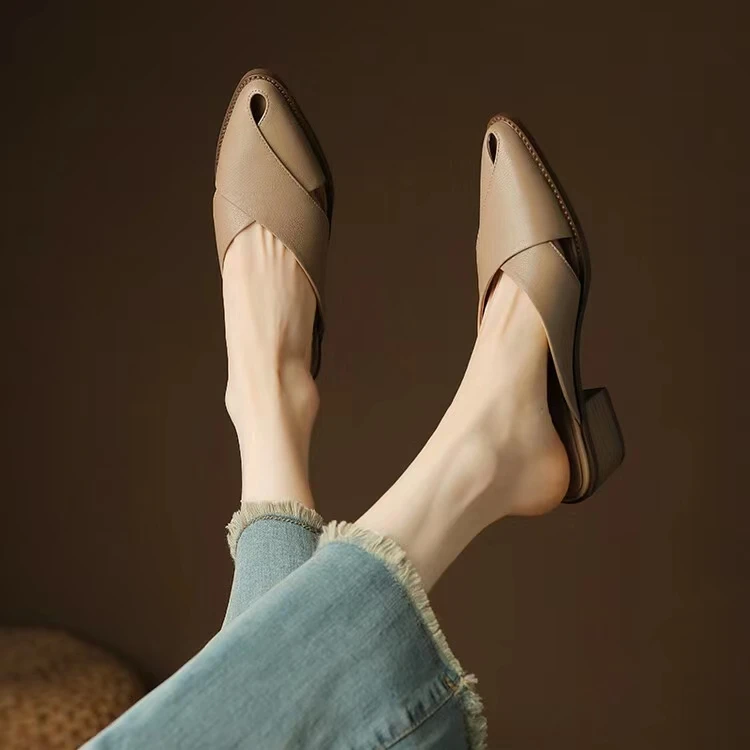 牛皮网红软底春季春夏夏季包头懒人凉拖时尚简约百搭气质真皮拖鞋