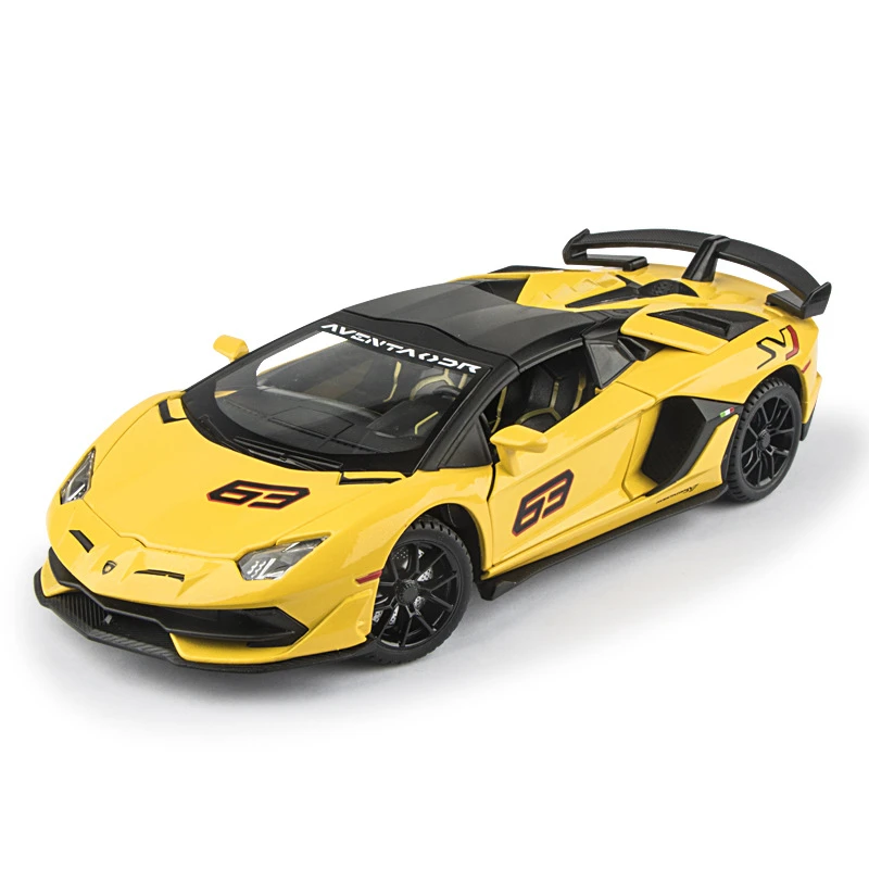 [好有趣]1:24兰博SVJ63跑车合金声光车模型小汽车锌合金避震