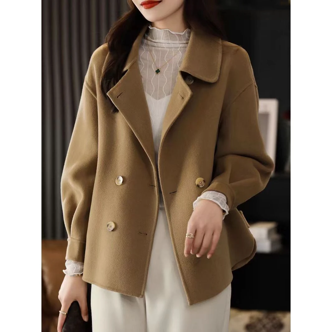 9035-1晶晶时尚短款双面呢大衣秋冬百搭气质小个子毛呢外套