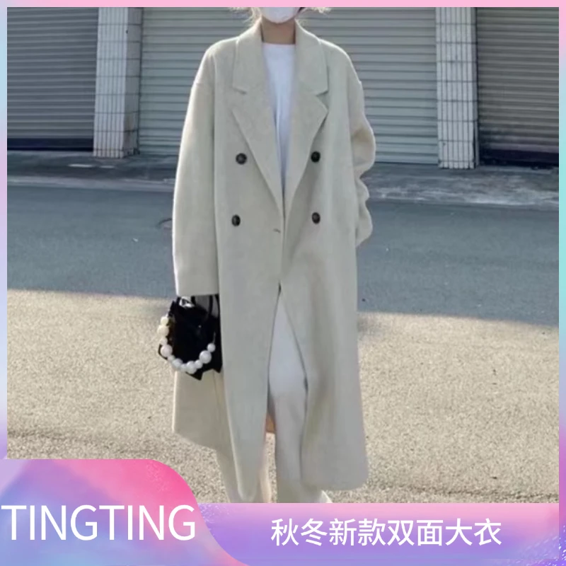 2236款JD3色韩版休闲冬季长款毛呢大衣宽松气质双排扣时尚外套
