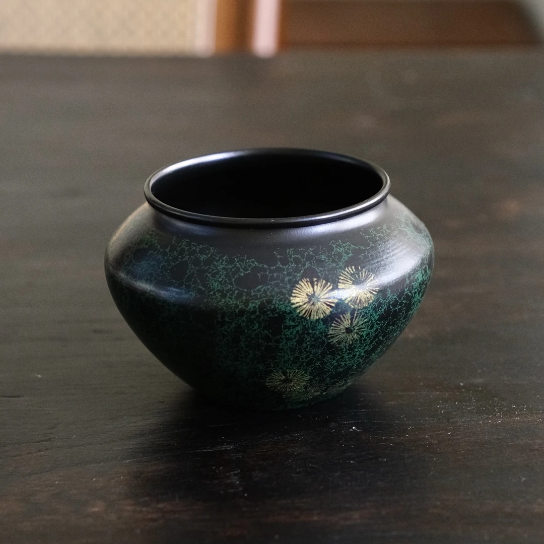 老铁漆器建水 蝉翼纹绿金（12*12*8.5）