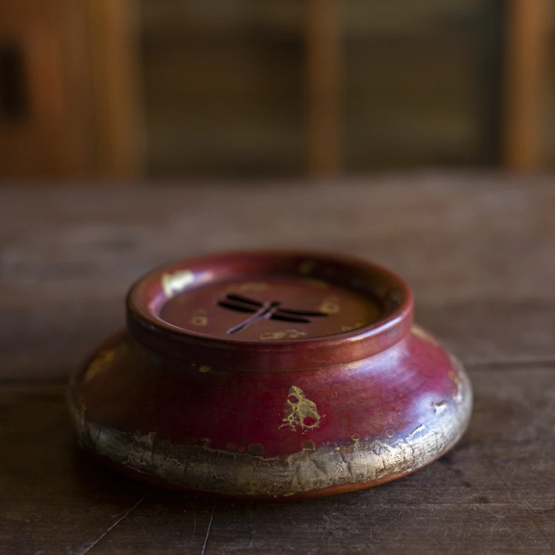 *斋居斋居蜻蜓炉红色陶瓷家用纯手工粗陶复古茶道茶具茶洗小田月