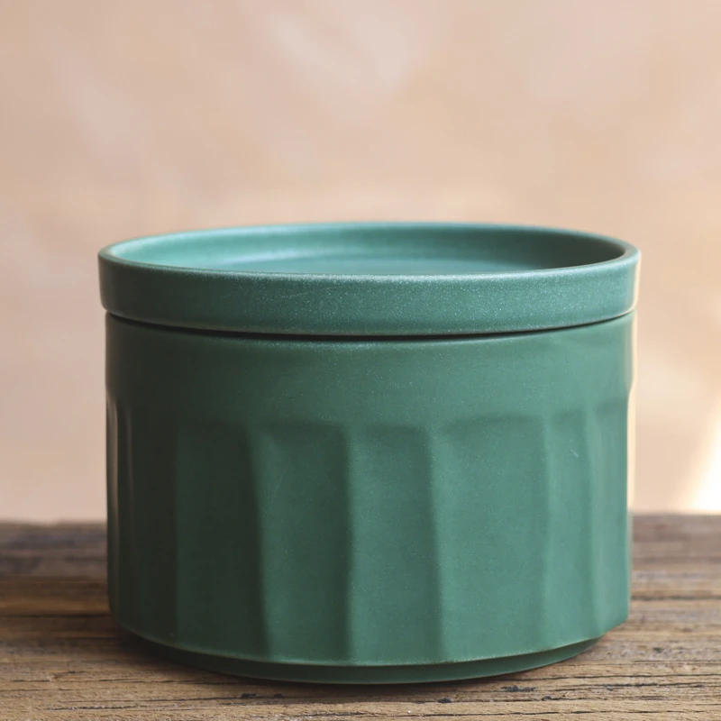 斋居*斋居素绿茶食罐300CC口径110mm*高80mm陶瓷茶叶罐茶道