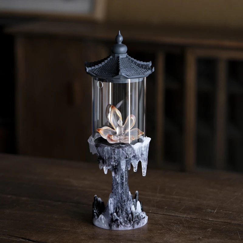 斋居 倒流香座禅意-心缘堂琉璃-梵净山玄冰色-烛台（琉璃S0144）