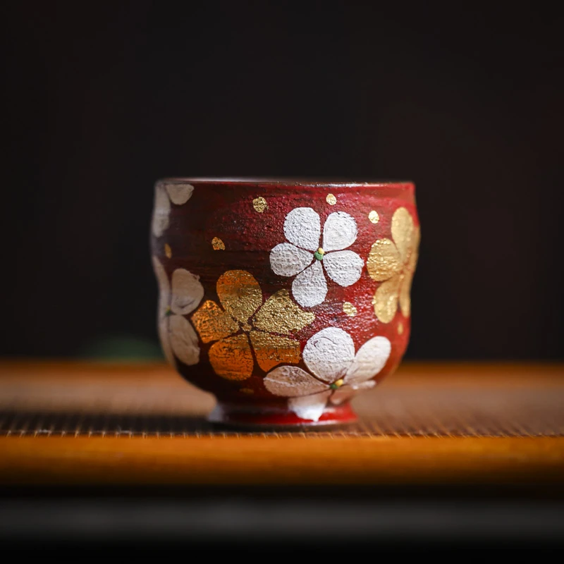 斋居 炼陶-红色五瓣花-葫芦-茶杯-90ml（蕉白S0612）