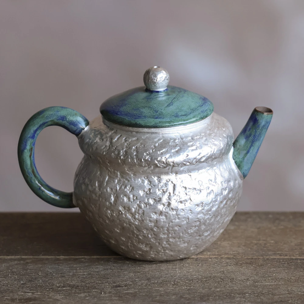 *斋居银装素裹-军绿色-饮风壶家用室用茶道茶具茶壶陶瓷泡茶壶