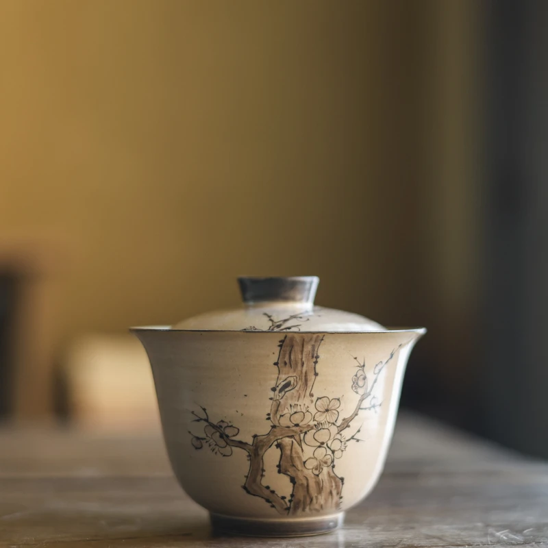 斋居央禾盖碗陶瓷仿古梅花盖碗日式功夫泡茶器（Q0952）