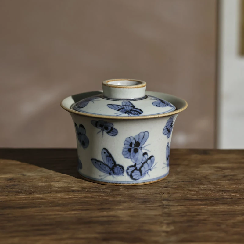 斋居 蝴蝶马蹄盖碗（朴碗0003）