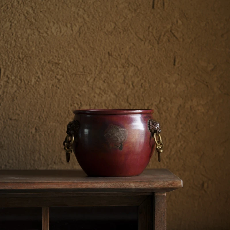 斋居 狮子双耳紫铜建水1600ml（Q0604）