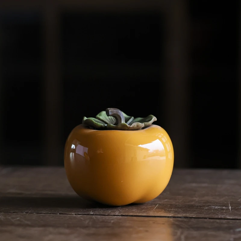 斋居柿子茶叶罐心想柿成陶瓷小号便携旅行密封罐仿真水果茶叶罐