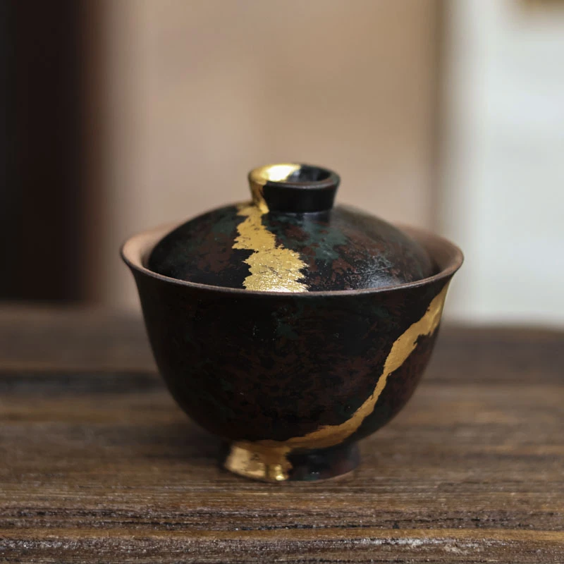 斋居 波斯金线带足盖碗-细面-容量110ml（波斯S0015）