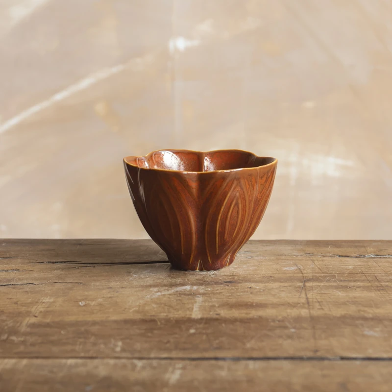 斋居 红金釉花瓣杯家用室用茶道茶具茶杯主人杯（Q1903）