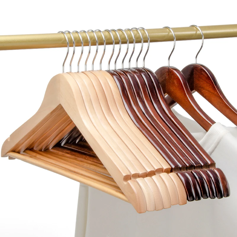 10支装无痕衣架冬季加粗成人木质衣挂防滑挂衣服装店批发酒店加厚