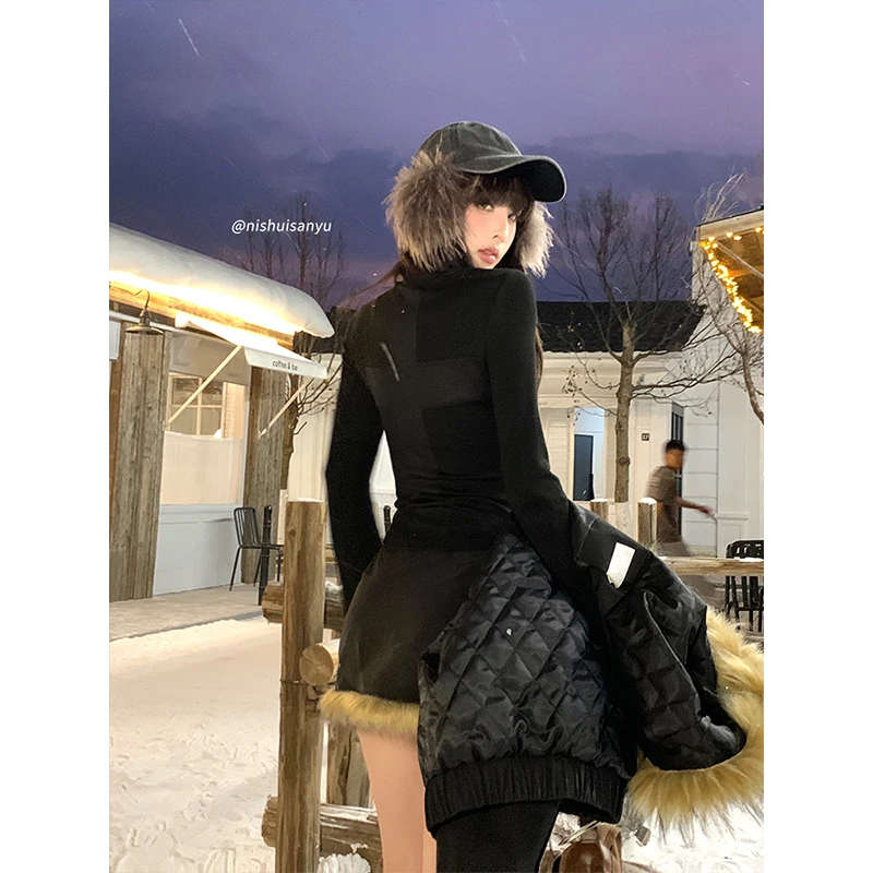 溺水三鱼秋冬纯欲显瘦长袖修身打底上衣百搭秋季设计感黑色T恤