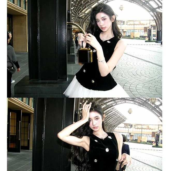 芭比姨【撩心蔷薇】丝绒连衣裙立体花朵圣诞生日礼裙