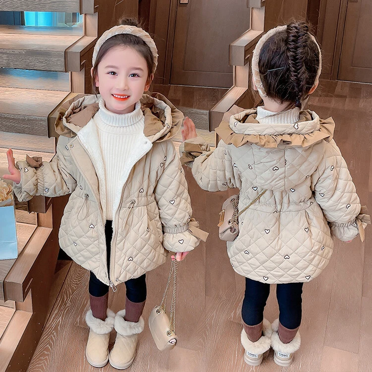 女童冬装棉衣外套新款儿童洋气加绒夹棉宝宝棉袄冬季连帽棉衣