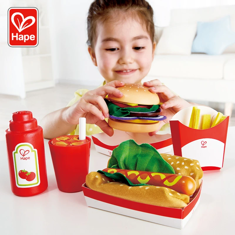 Hape 速食套装仿真汉堡食物薯条 儿童玩具 E3160