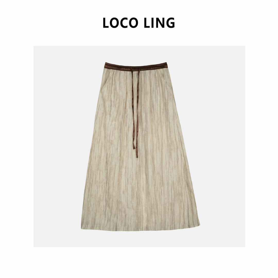 LOCO老钱裙 贵成分亚麻天丝抗皱抽绳高腰显瘦女装半身裙LOBSQ01/5
